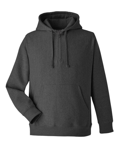 Team 365 Unisex Zone HydroSport™ Heavyweight Quarter-Zip Hooded Sweatshirt in Dark Grey Heather, front view