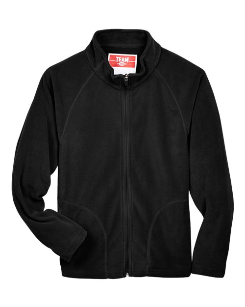 Team 365 Youth Campus Microfleece Jacket in Black, front view