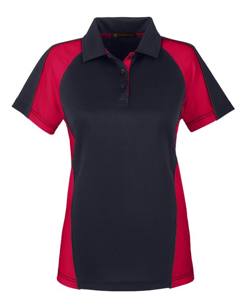Harriton Women's Advantage Snag Protection Plus IL Colorblock Polo in Black/Red/Dark Charcoal, front view