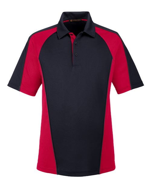 Harriton Men's Advantage Snag Protection Plus IL Colorblock Polo in Black/Red/Dark Charcoal