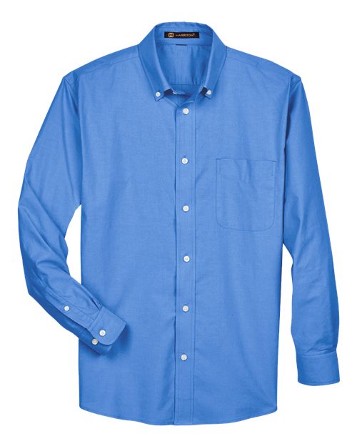 Harriton Men's Oxford Shirt in French Blue, front view