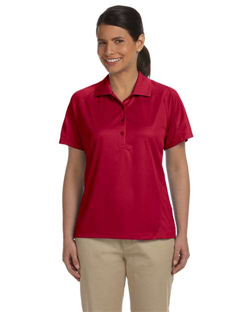 Harriton Women's Polytech Mesh Insert Polo in Red, front view on model