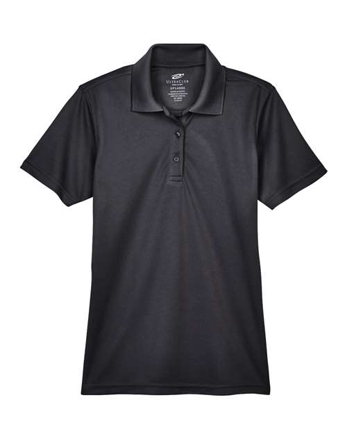 UltraClub Women's Cool & Dry Mesh Piqué Polo in Black, front view