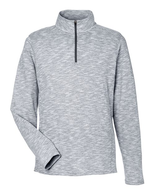 North End Men's Eclipse Jacquard Quarter-Zip Pullover in Black Heather, front view