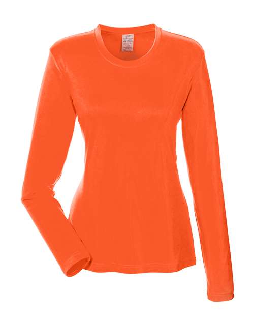 UltraClub Women's Cool & Dry Performance Long Sleeve Top in Bright Orange