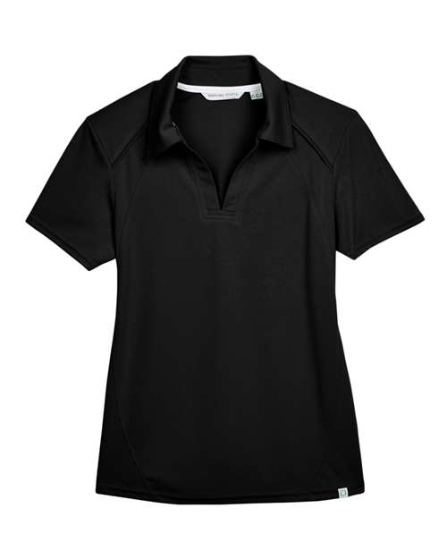 North End Women's Recycled Polyester Performance Pique Polo in Black, front view