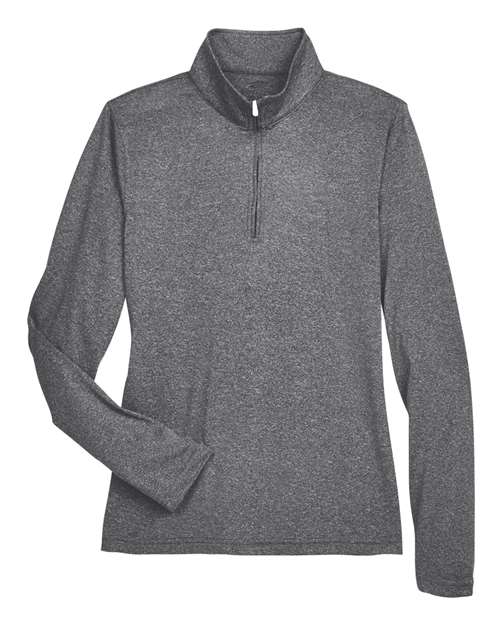 UltraClub Women's Cool & Dry Heathered Performance Quarter-Zip Pullover in Black Heather
