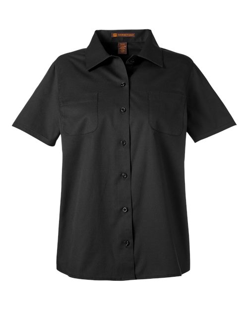 Harriton Women's Advantage IL Short Sleeve Dress Shirt in Black, front view