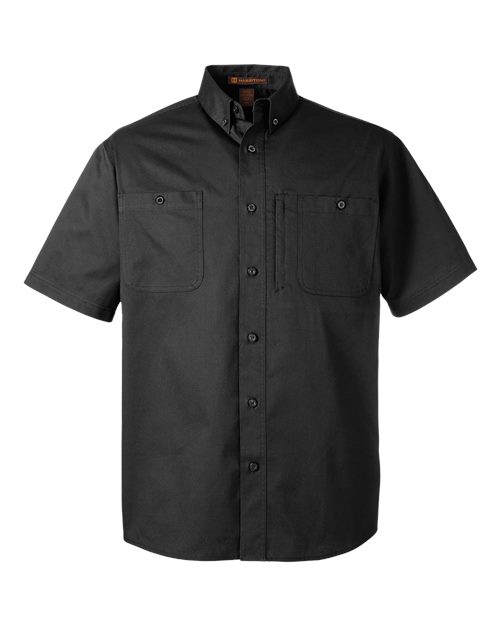 Harriton Men's Advantage IL Short Sleeve Work Shirt in Black, front view