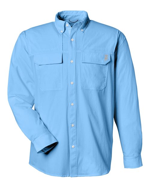 HUK Men's Creekbed Pocket Fishing Shirt in Marolina Blue, front view