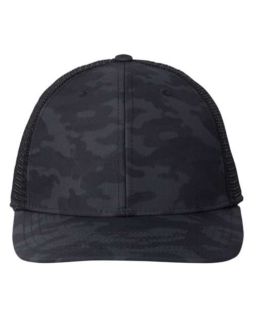 vineyard vines Performance Trucker Cap in Black Camo/Black, front view