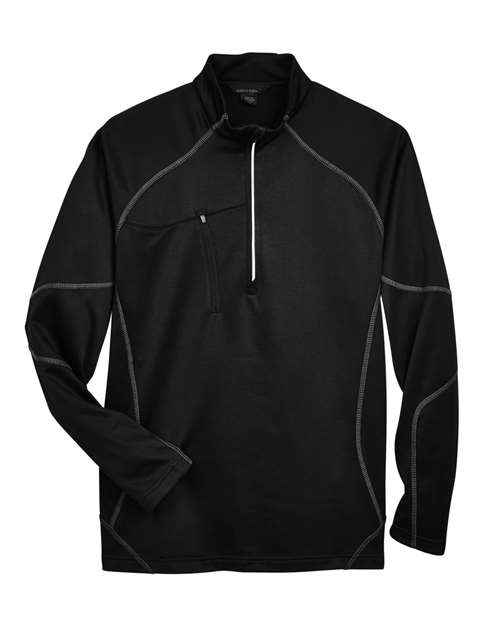 North End Men's Catalyst Performance Fleece Quarter-Zip Pullover in Black, front view