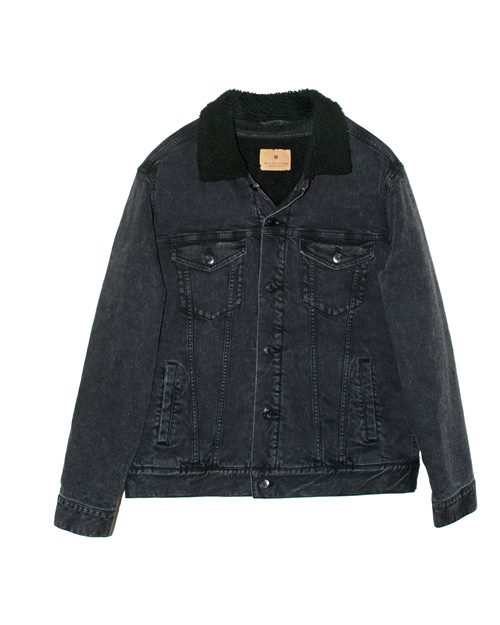 Threadfast Apparel Unisex Sherpa-Lined Denim Jacket in Black Denim/Black, front view