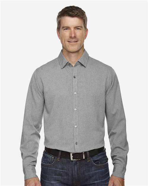 North End Men's Melange Performance Shirt in Light Heather, front view on model