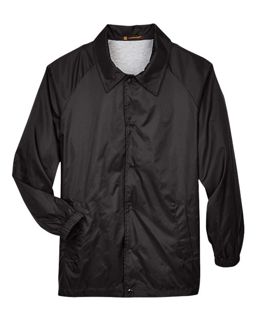 Harriton Unisex Nylon Staff Jacket in Black, front view