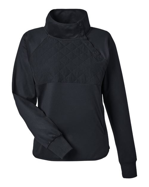 Swannies Women's Ellis Snap Neck Pullover in Black, front view