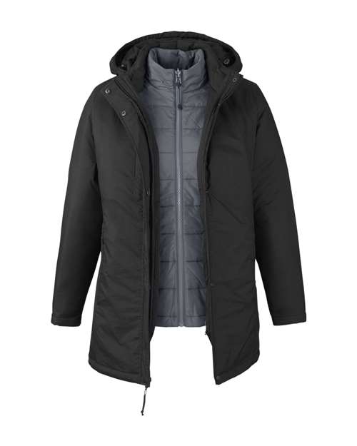 CORE365 Women's Inspire 3-in-1 Jacket with Insulated Liner in Black/Carbon, front view