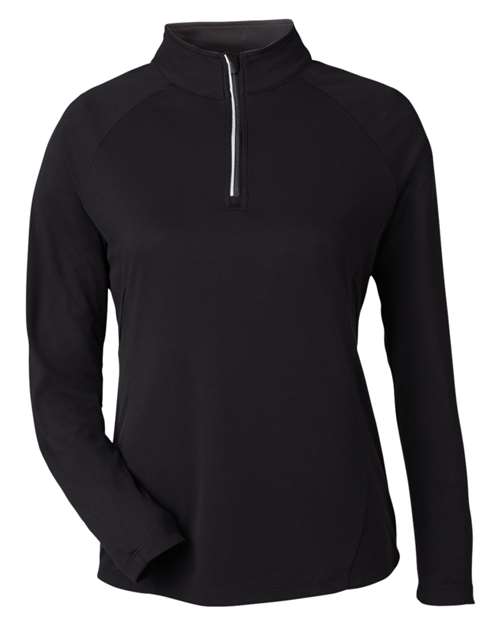 CORE365 Women's Origin Performance Pique Quarter-Zip Pullover in Black/Carbon, front view