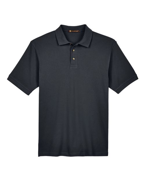 Harriton Men's Tall Cotton Pique Polo in Black