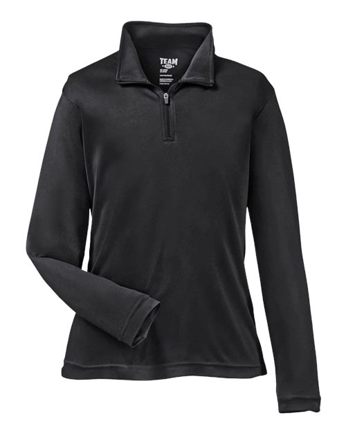 Team 365 Youth Zone Performance Quarter-Zip Pullover in Black, front view