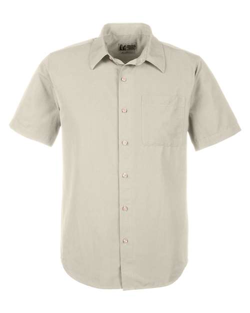 Marmot Men's AirExchange Short Sleeve Woven Shirt in Sandbar, front view