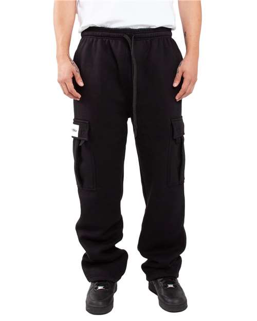 Shaka Wear Unisex Fleece Cargo Sweatpants in Black