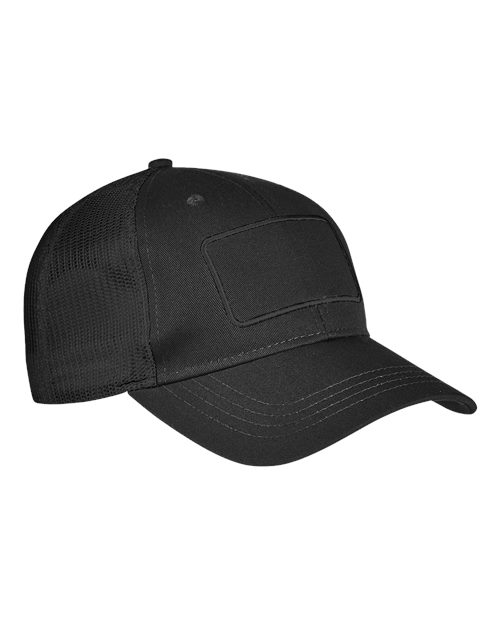 Big Accessories Patch Trucker Cap in Black/Black/Black, front view