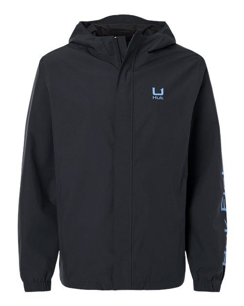 HUK Men's Storm Rain Jacket in Black, front view