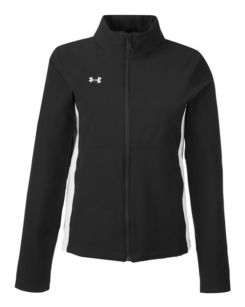 Under Armour Women's Rival Stretch Jacket in Black/White/White, front view