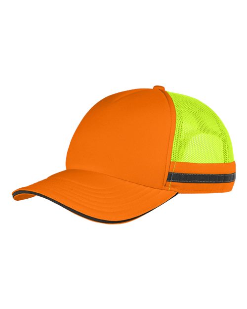 Big Accessories Safety Trucker Cap in Neon Orange/Neon Yellow, front view