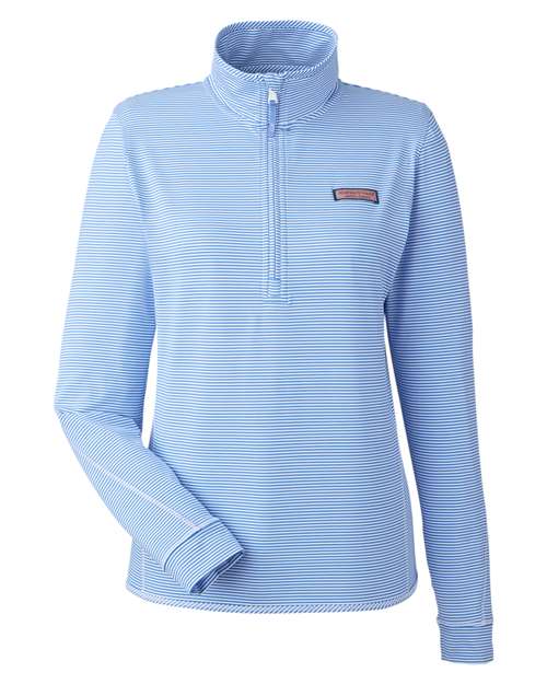 vineyard vines Women's Microstripe Sankaty Half-Zip Pullover in Breaker Blue, front view