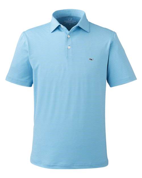 vineyard vines Men's Bradley Stripe Sankaty Polo in Andros Blue, front view
