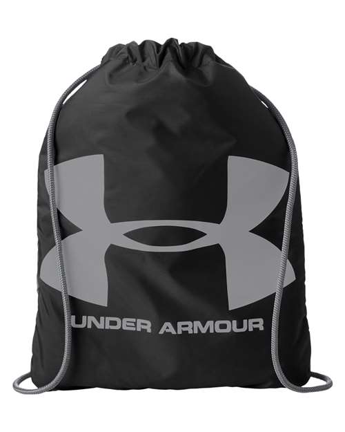 Under Armour Ozsee Sackpack Drawstring Bag in Black/Steel, front view