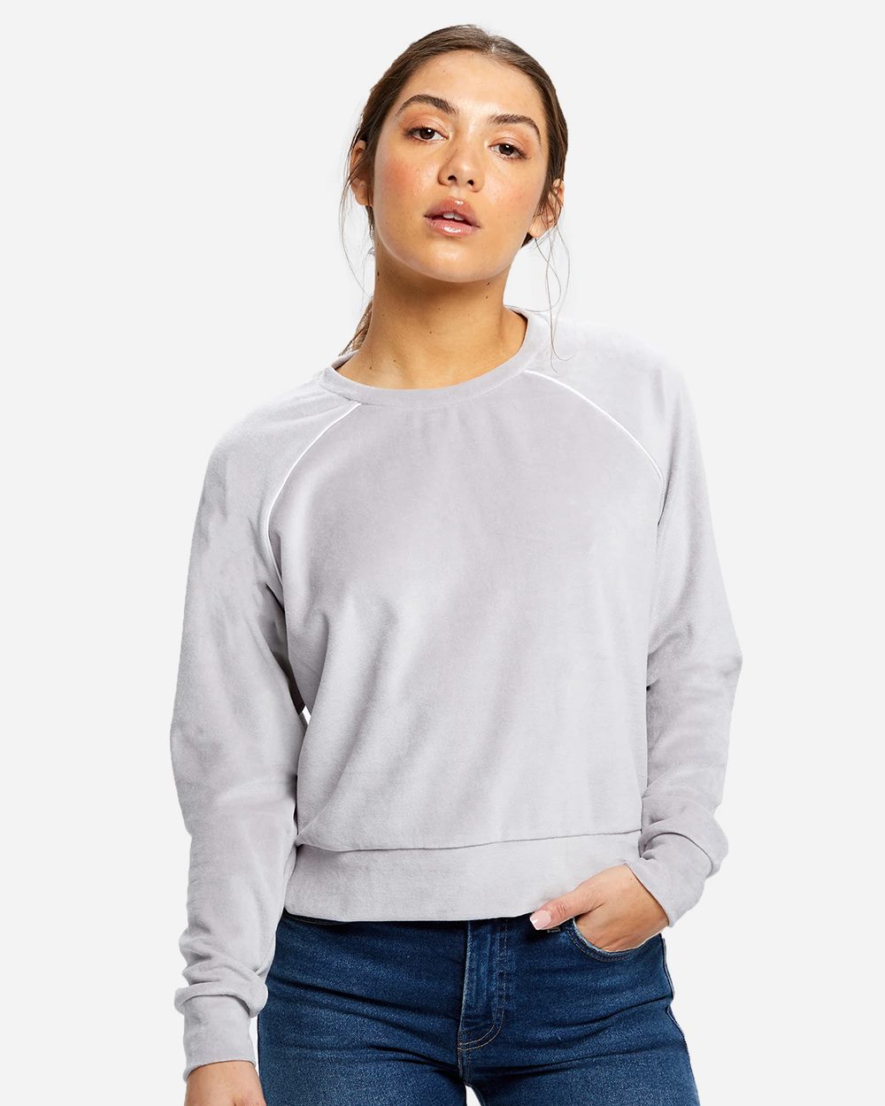 US Blanks Women's Velour Cropped Long Sleeve Pullover Top