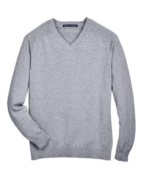 Devon & Jones Men's V-Neck Sweater in Grey Heather, front view