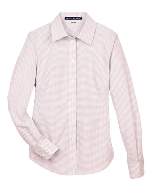 Devon & Jones Women's Crown Collection® Micro Tattersall Woven Dress Shirt in White/Burgundy/Silver, front view