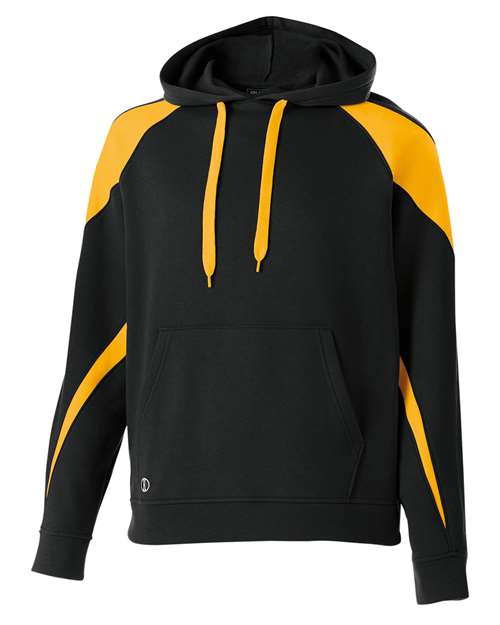Holloway Youth Prospect Athletic Fleece Hooded Sweatshirt in Black/Light Gold, front view
