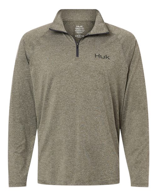 HUK Airweight Quarter-Zip in Heather Moss, front view