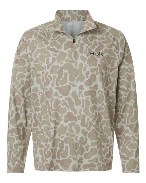 HUK Airweight Quarter-Zip in Sand, front view