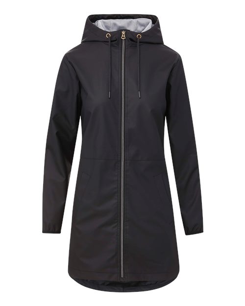 MV Sport Women's Vintage Hooded Rain Jacket in Black, front view