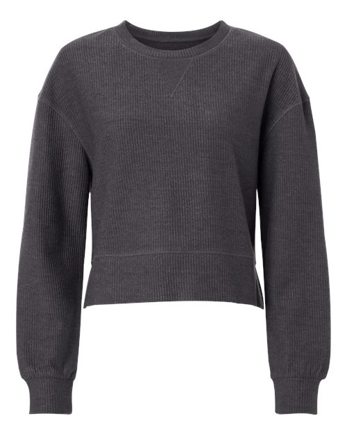 Boxercraft Women's Rib Knit Corded Boxy Crewneck Sweatshirt in Black