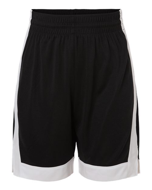 Augusta Sportswear Youth Match-Up Basketball Shorts in Black/White, front view