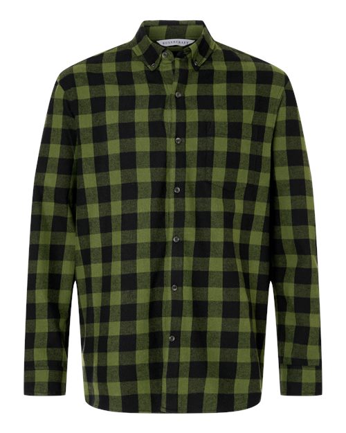 Boxercraft Men's Flannel Button Down Shirt in Army/Black Buffalo, front view