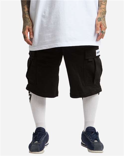 Shaka Wear Unisex Fleece Cargo Shorts in Black