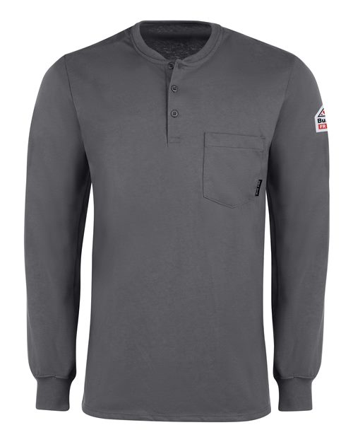 Bulwark Men's Long Sleeve Tagless Henley Shirt in Charcoal, front view