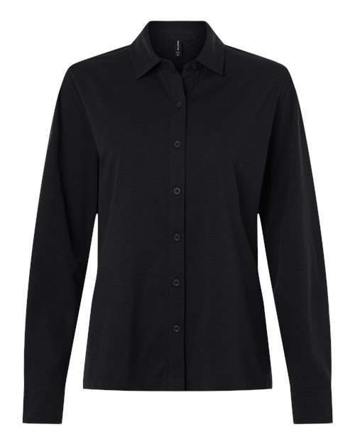 AllPro Women's Pro-Flex Sorona® Button Down Shirt in Black, front view