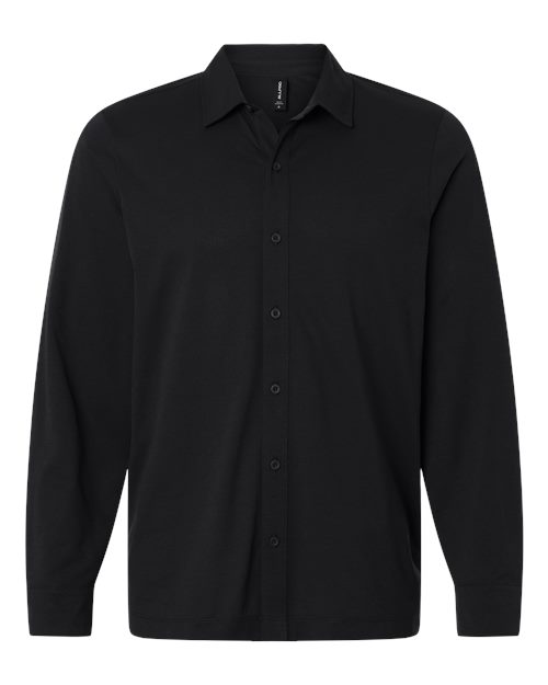 AllPro Men's Pro-Flex Sorona® Button Down Shirt in Black, front view