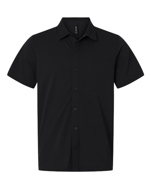 AllPro Men's Pro-Flex Sorona® Button Down Short Sleeve Shirt in Black, front view