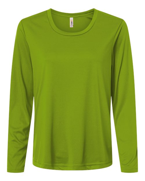CORE365 Women's Capital Performance Long Sleeve T-Shirt in Acid Green, front view