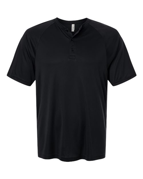 Team 365 Men's Zone Performance Henley in Black, front view